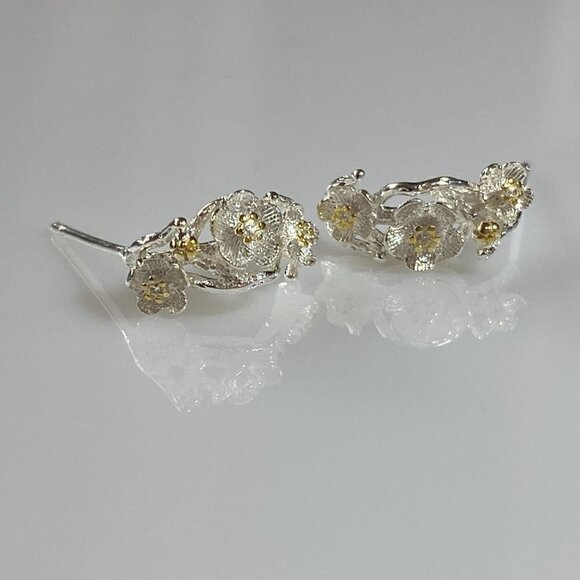 Silver Plated Copper Cherry Blossom Branch Earrings - Picture 4 of 6
